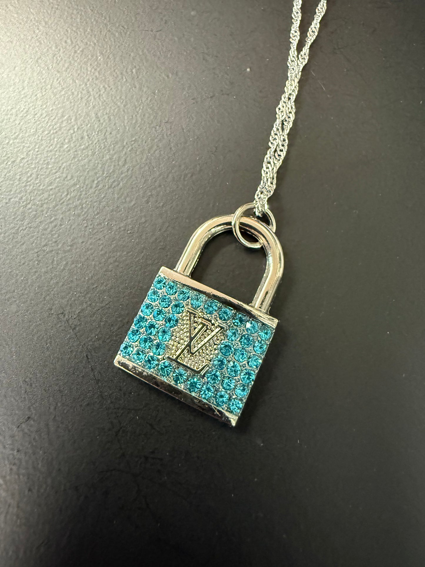 Blue Crystal Padlock Necklace