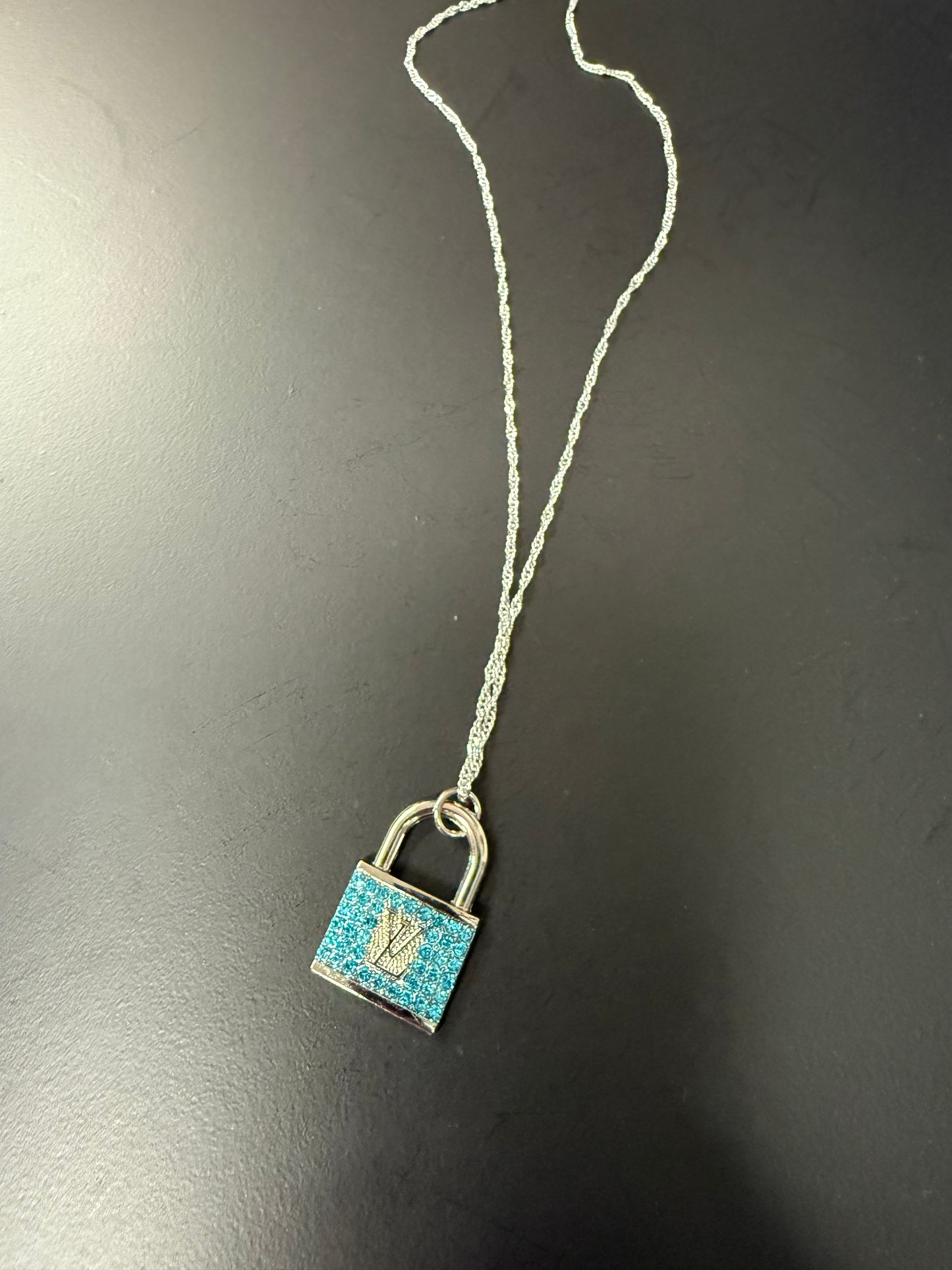 Blue Crystal Padlock Necklace
