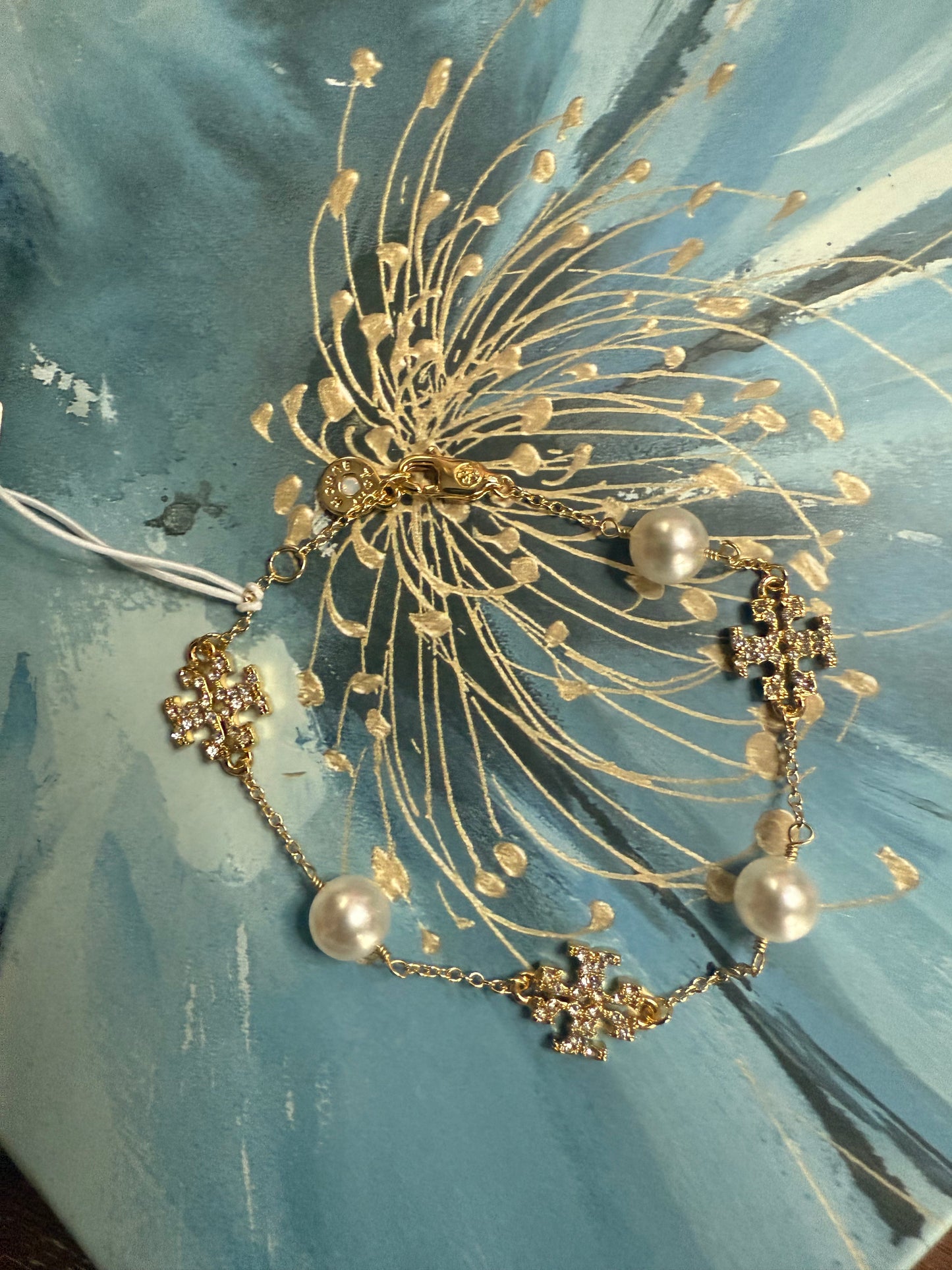 TB Pearl Crystal Chain Bracelet