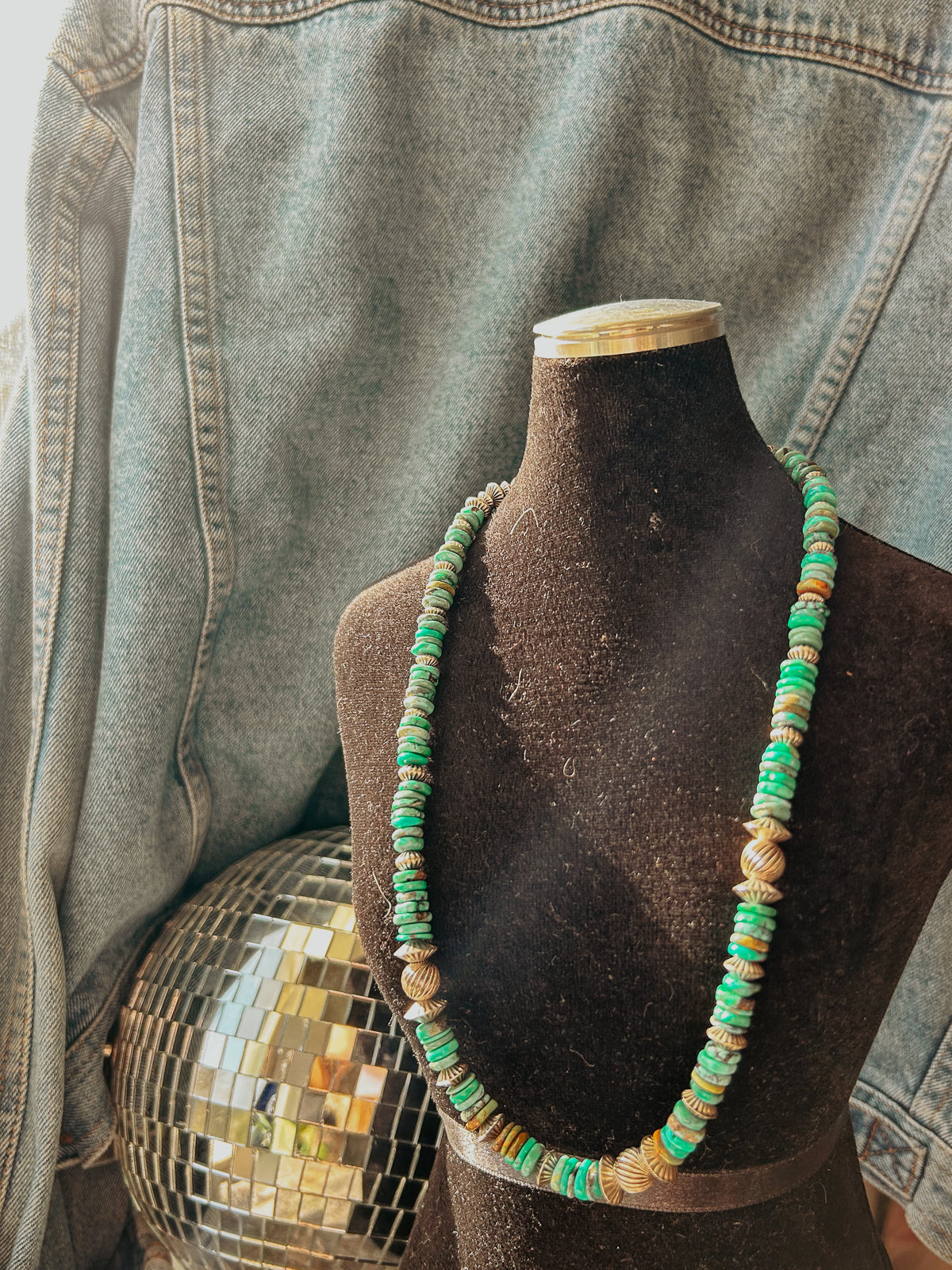 Navajo Fluted Pearl Turquoise Disk Necklace