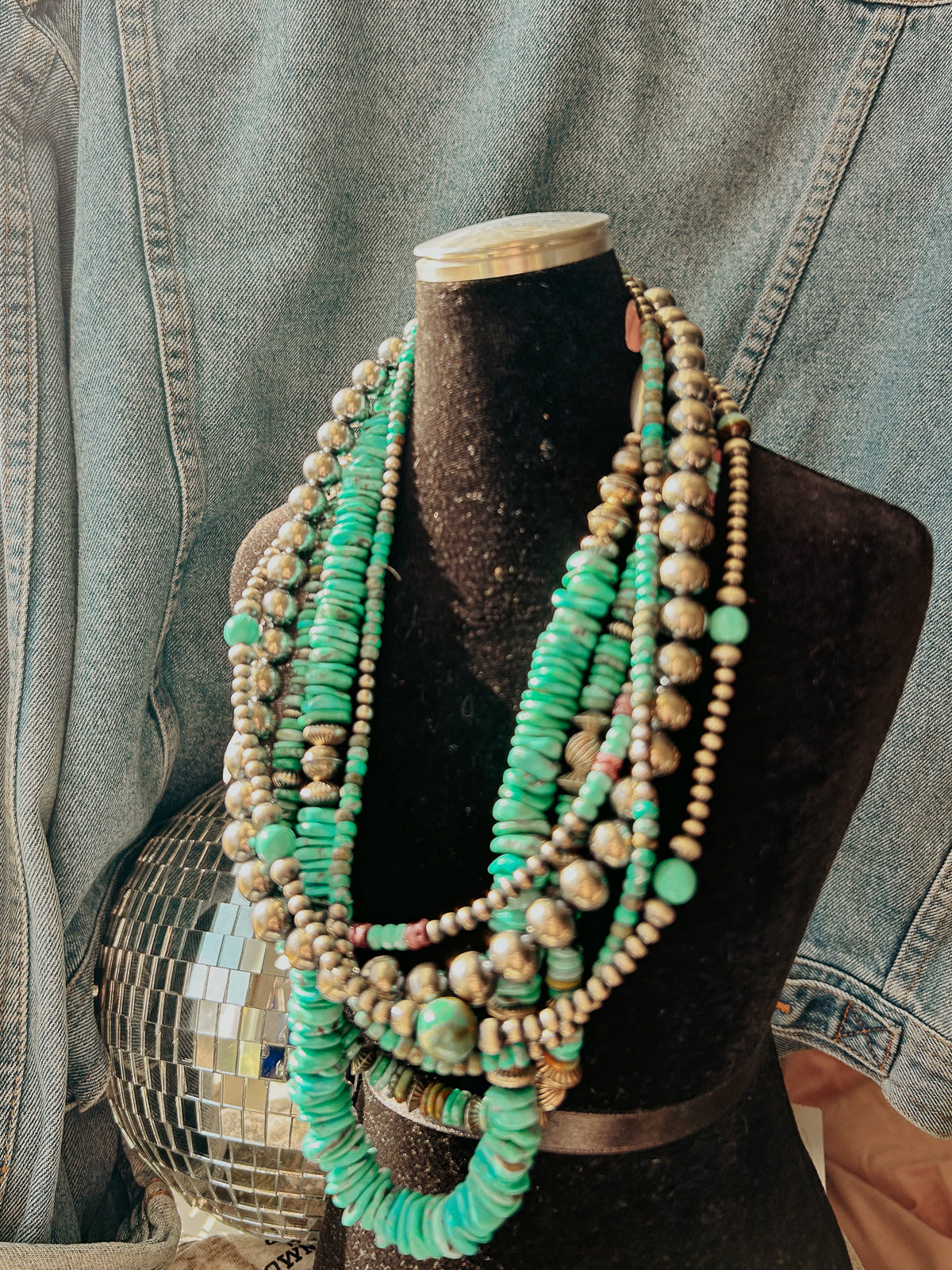 Navajo Fluted Pearl Turquoise Disk Necklace