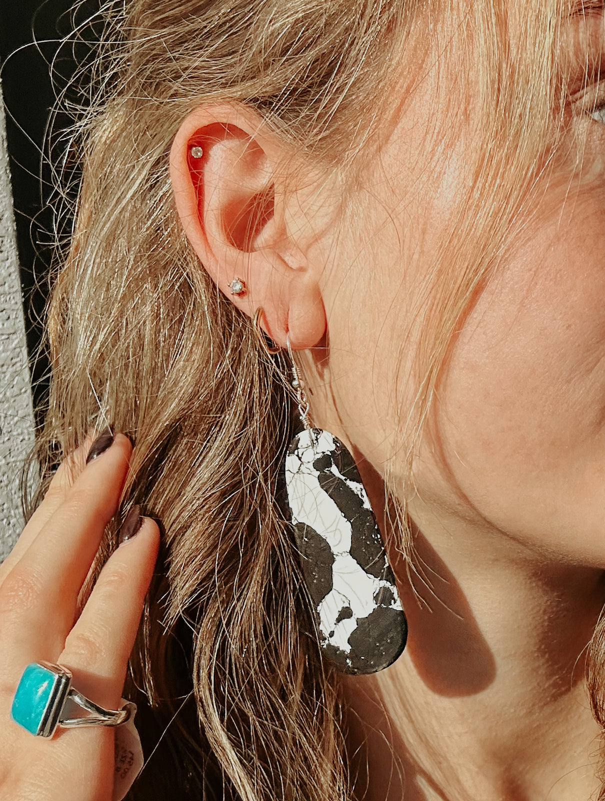 White Buffalo Slab Earrings – Handcrafted Statement Jewelry | QB Custom