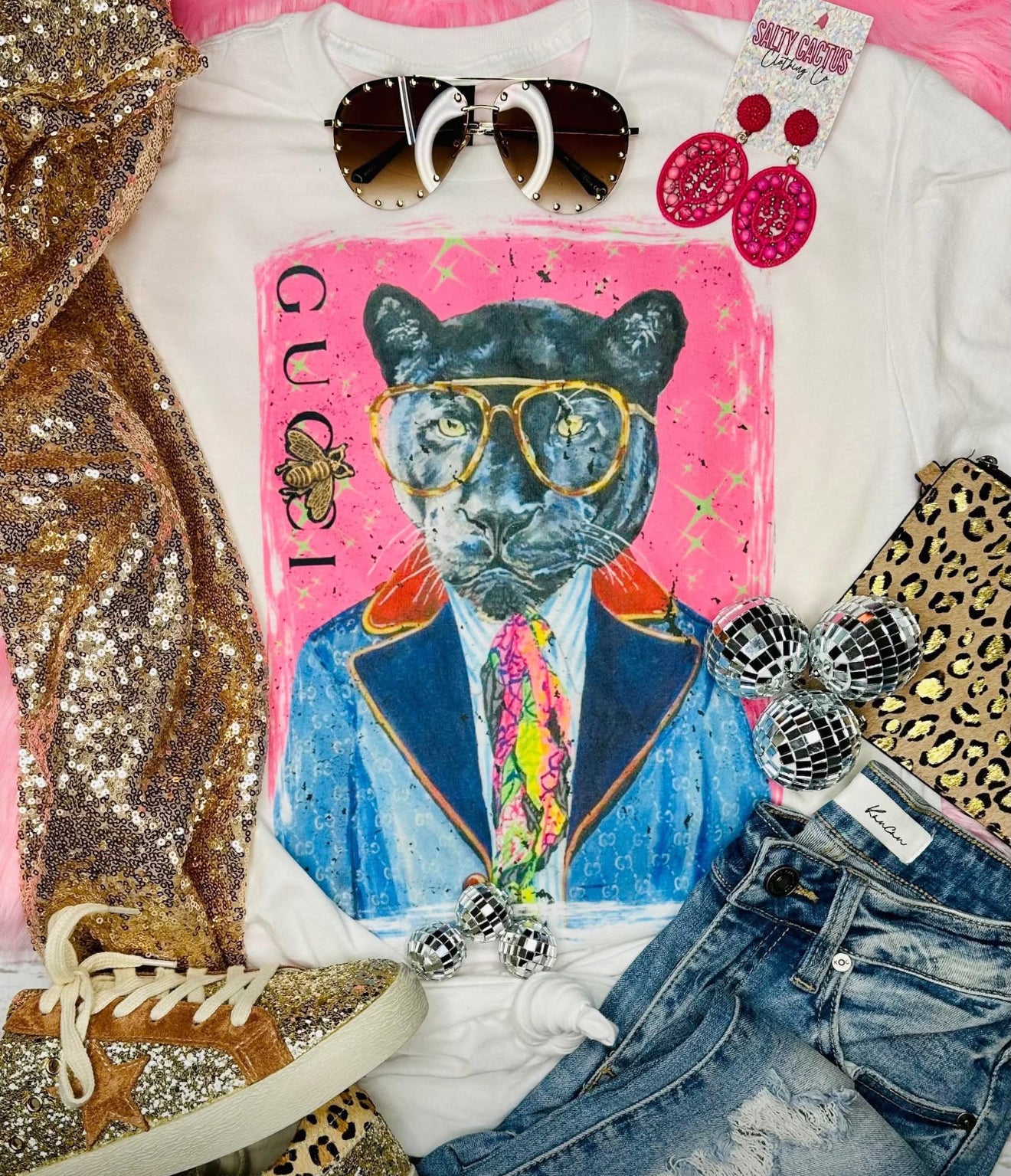 Fancy Cat Chic Boujee White Tee