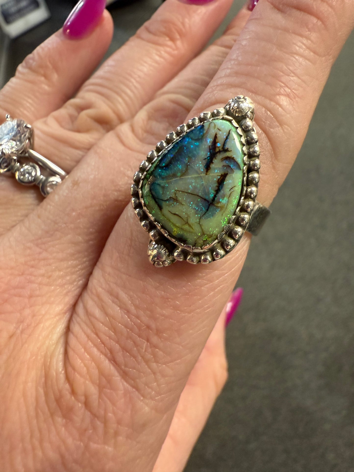 Unique Sterling Silver Opal Slab Ring