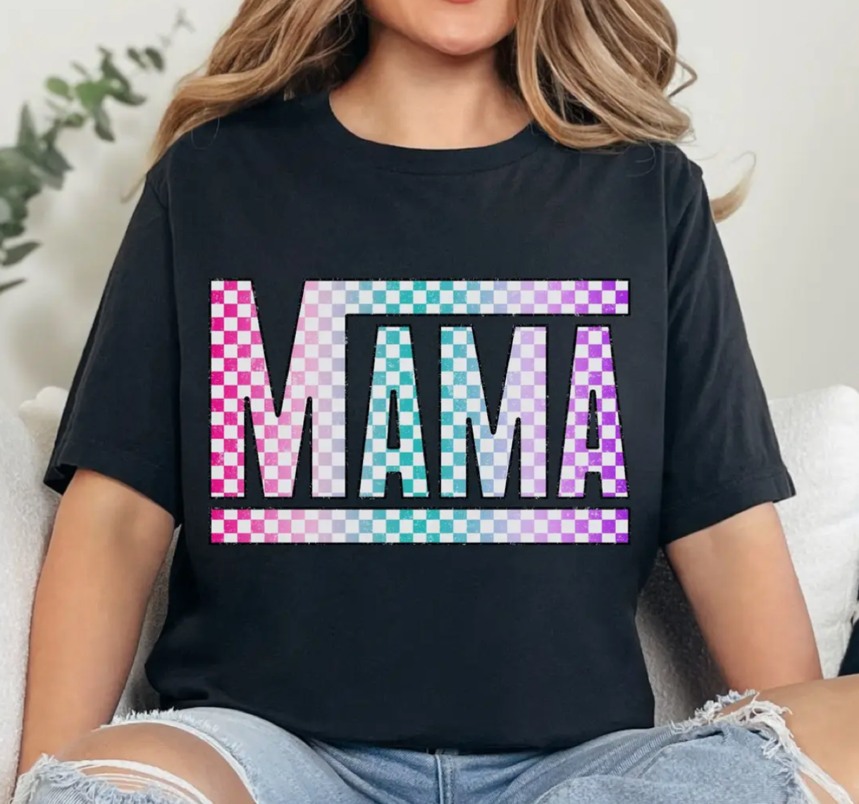 Checkered Mama Grey Tee