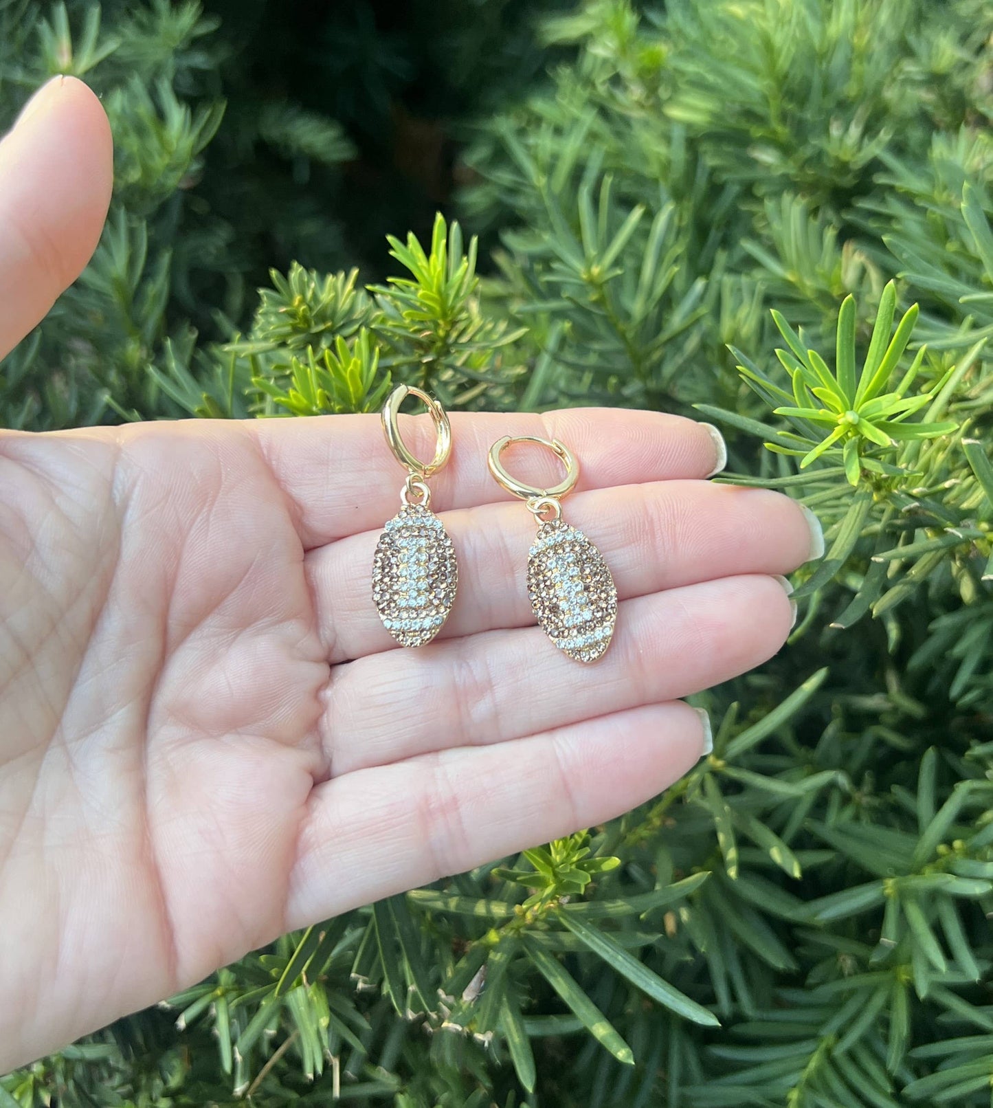 Rhinestone Football Game Day Huggie Hoops