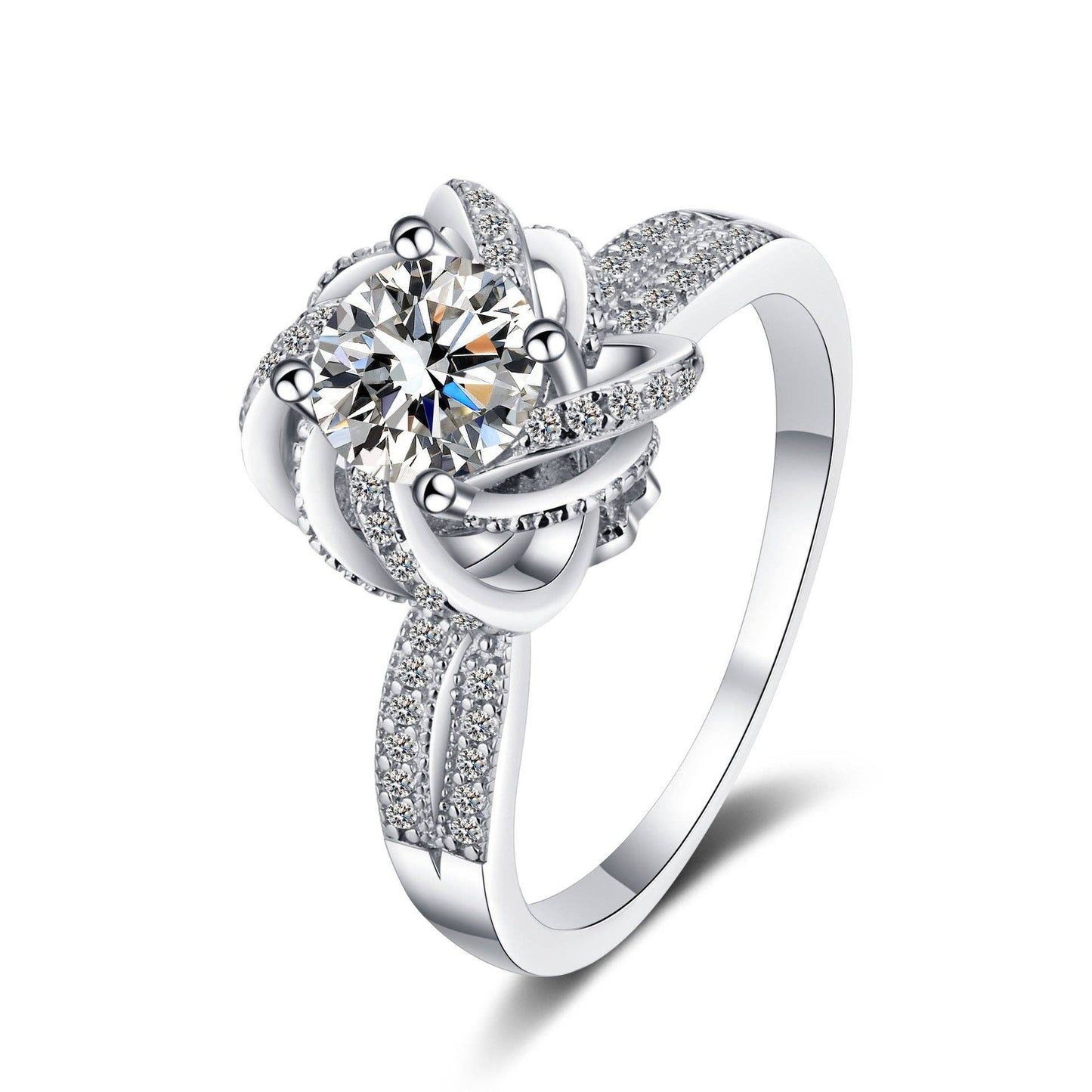 Moissanite Flower Engagement Ring in 925 Sterling Silver
