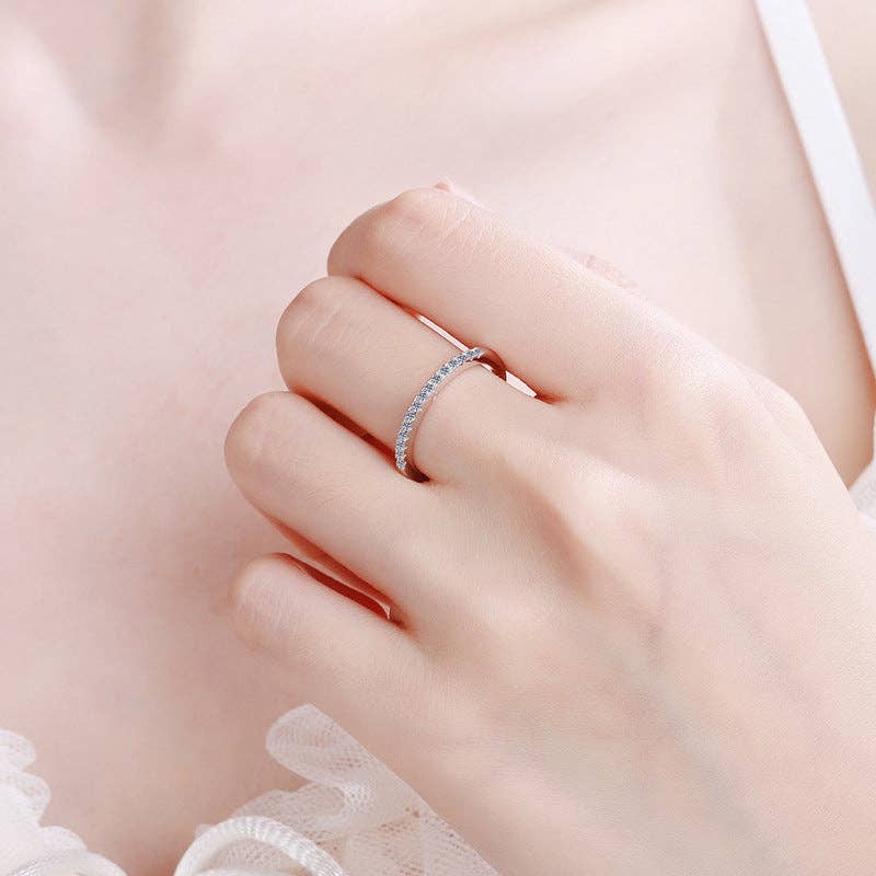 Moissanite Pave Engagement Band in 925 Sterling Silver