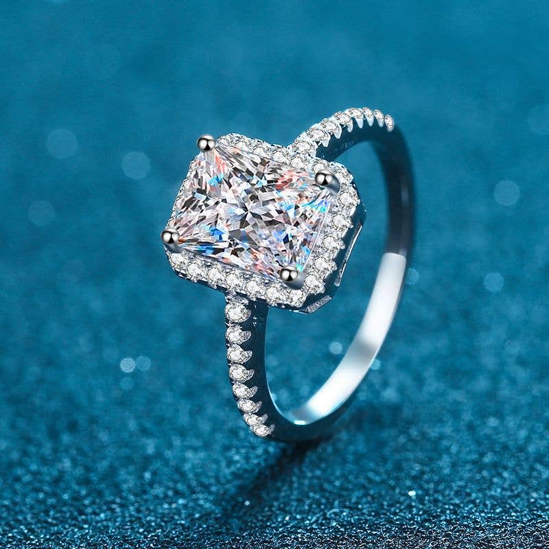 Emerald Sugar Cube Moissanite Ring in 925 Sterling Silver
