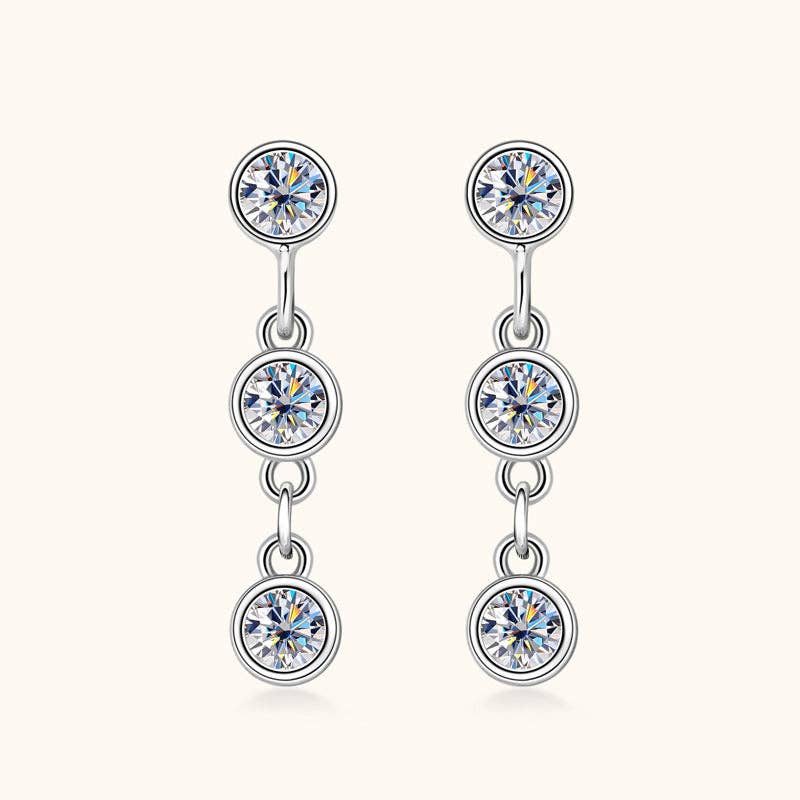 Moissanite Round Bezel Dangle Drop Earrings in 925 Sterling Silver