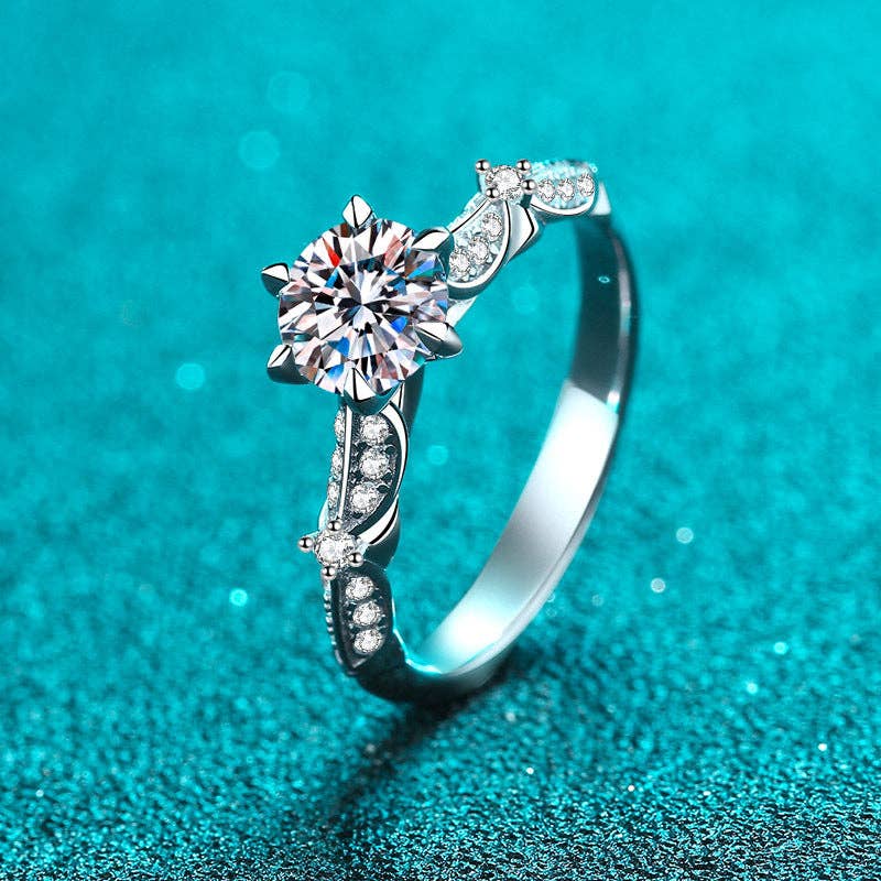 Intricate Moissanite Engagement Wedding Ring in 925 Sterling Silver