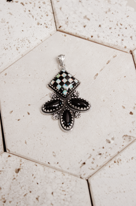 Aria Checkered Stone Sterling Pendant Fun Fashion