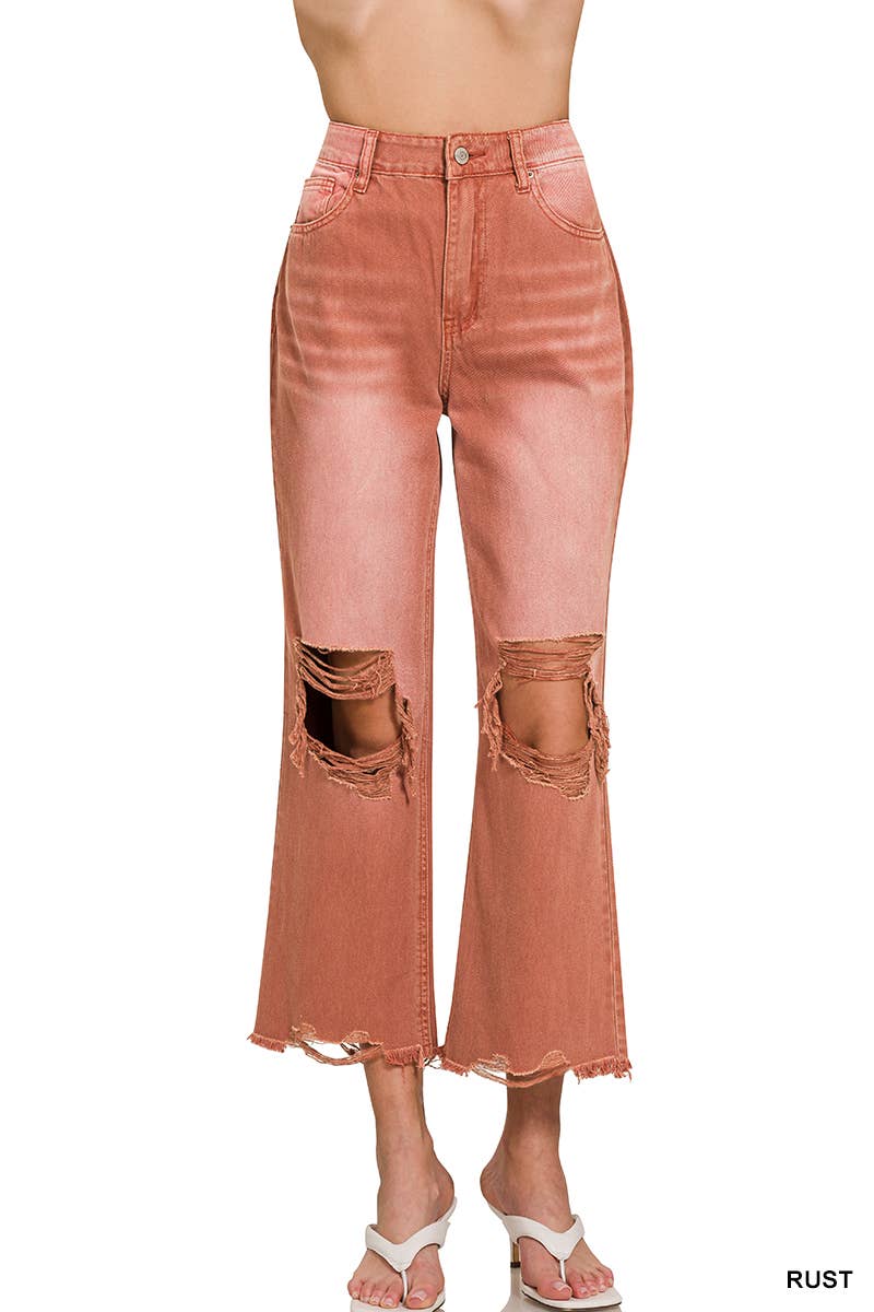 Washed Distressed Rust Crop Pants Colored Jeans