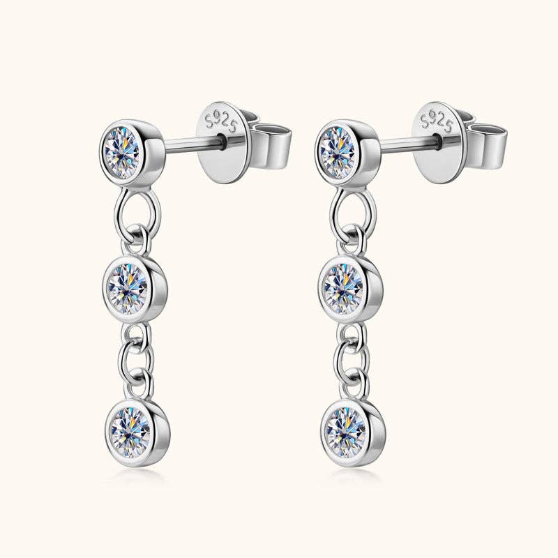 Moissanite Round Bezel Dangle Drop Earrings in 925 Sterling Silver