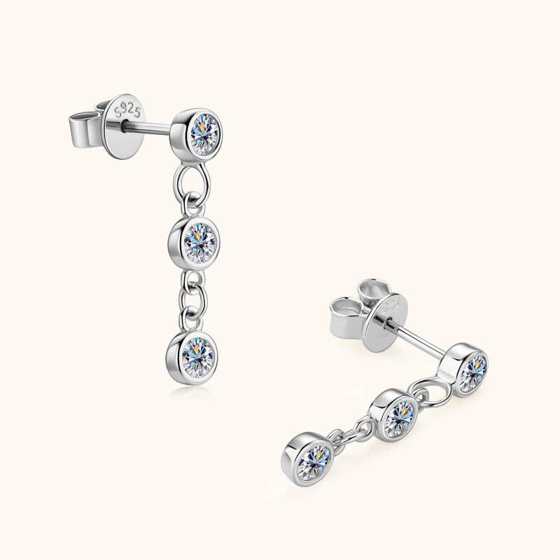 Moissanite Round Bezel Dangle Drop Earrings in 925 Sterling Silver