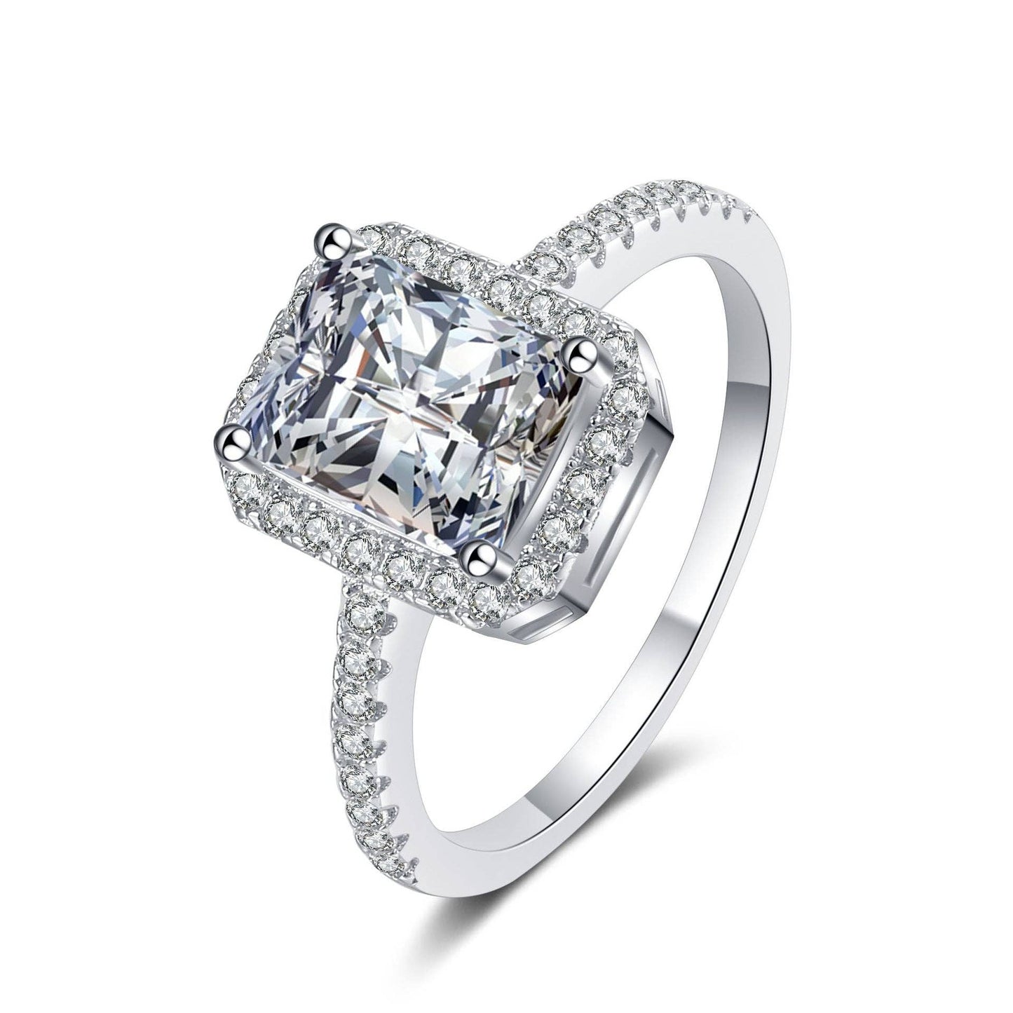 Emerald Sugar Cube Moissanite Ring in 925 Sterling Silver