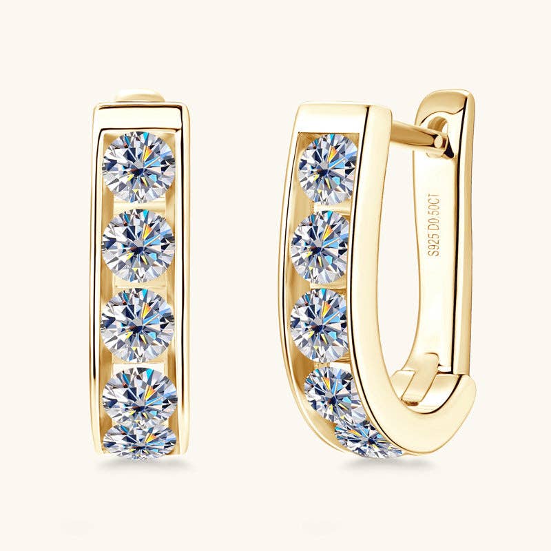 U-Shaped Moissanite Hoop Earrings in 925 Sterling Silver
