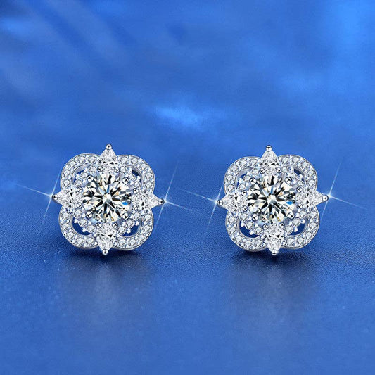 Moissanite Four Point Earrings in 925 Sterling Silver