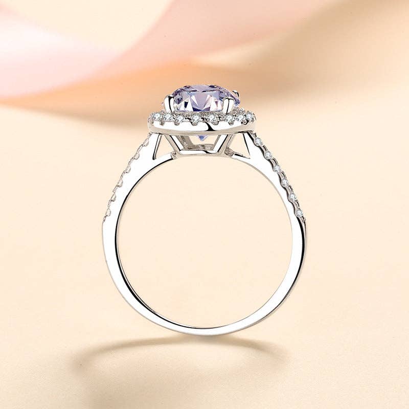 Oval Moissanite Halo Ring in 925 Sterling Silver