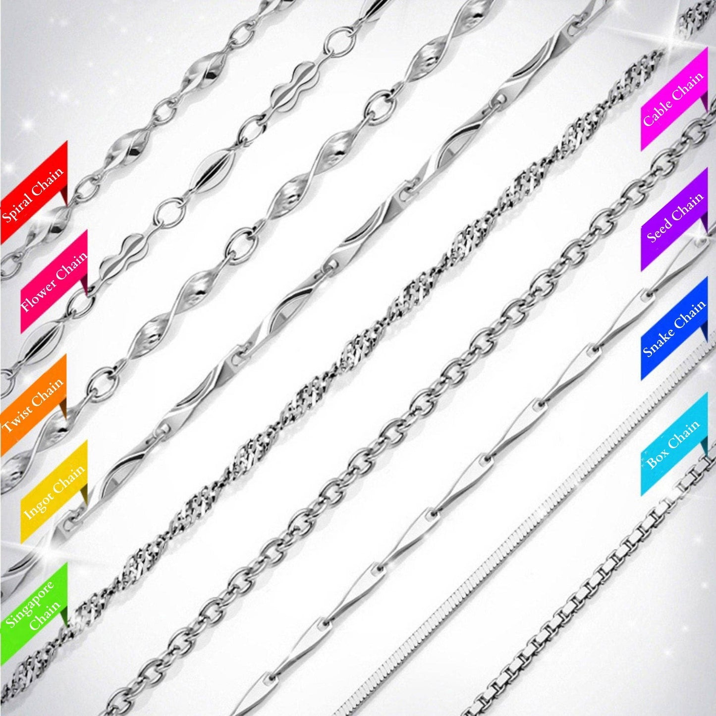 Box Cable Singapore Necklace Chain in 925 Sterling Silver