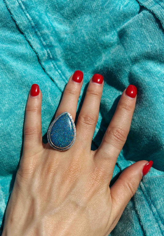 Fancy Teardrop Blue Opal Ring
