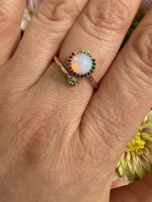Rose Sterling Silver Rainbow Opal Spinner Ring