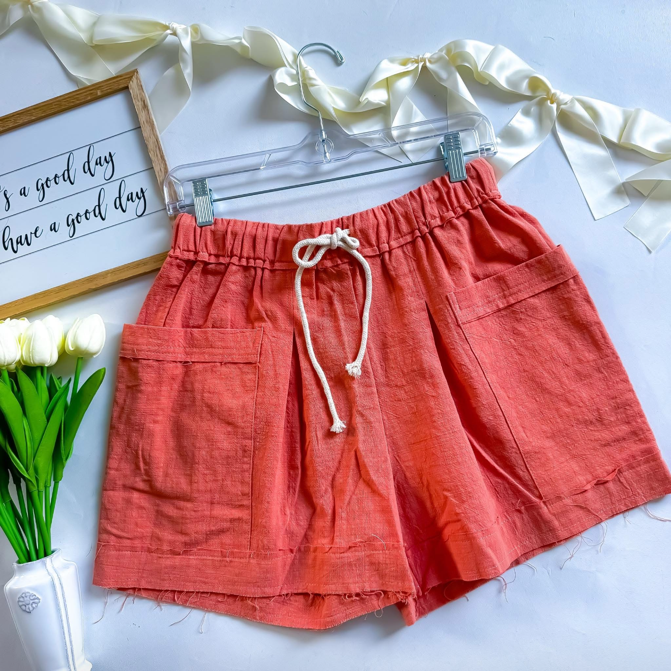 Linen Cool Comfy Coral Orange Shorts
