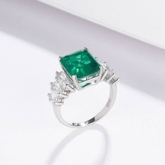 Square Cut Emerald Engagement Ring in 925 Sterling Silver