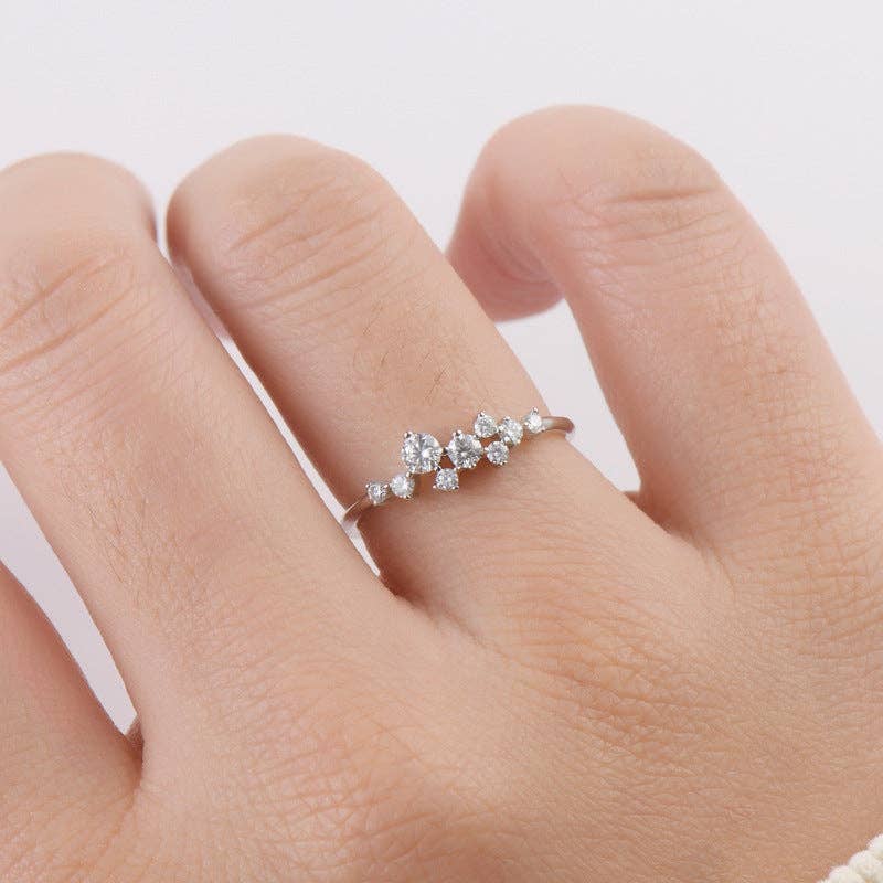 Moissanite Star Cluster Ring in 925 Sterling Silver