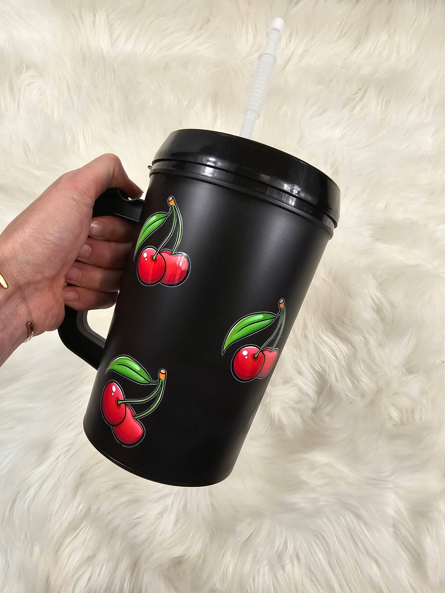 'Red Cherry' Full UV Wrap Mega Trucker Mug 34oz