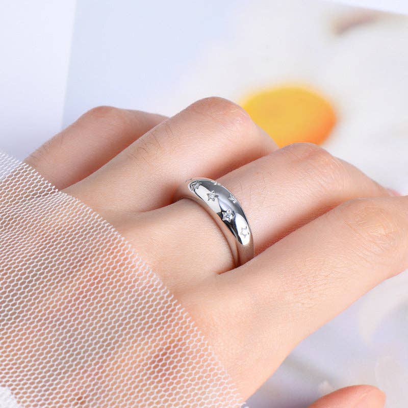 Moissanite Star Band Ring in 925 Sterling Silver