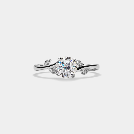 Moissanite Leaf Bypass Wedding Engagement Fashion Ring in 925 Sterling Silver