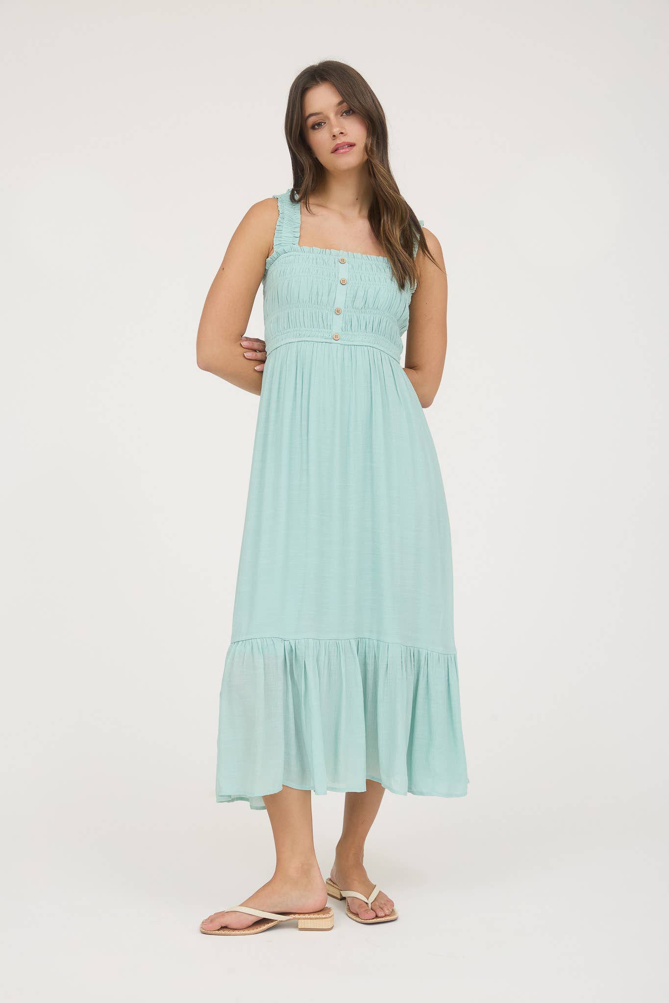 Summers End Midi Dress Button Details
