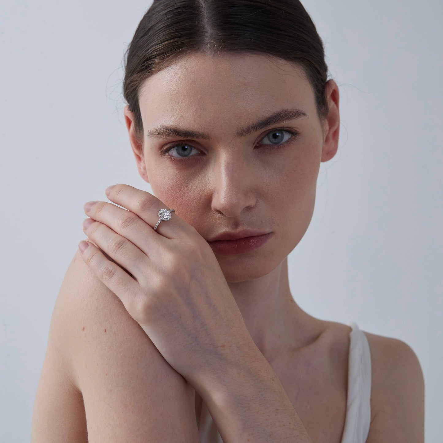 Oval Moissanite Halo Ring in 925 Sterling Silver