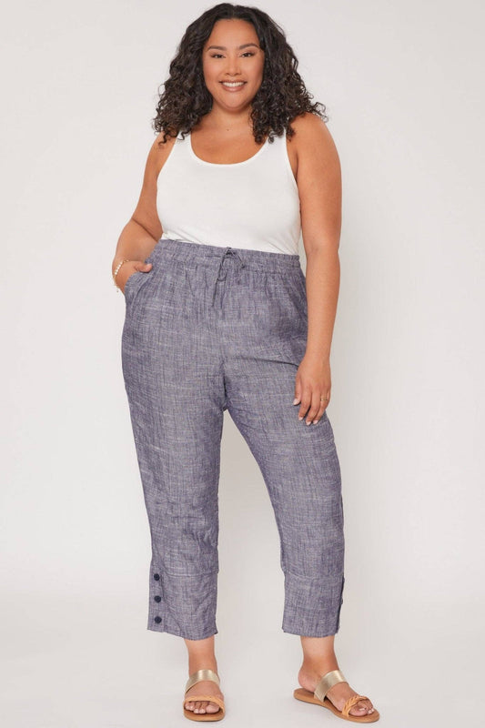 Plus Linen Button Hem Flood Pants