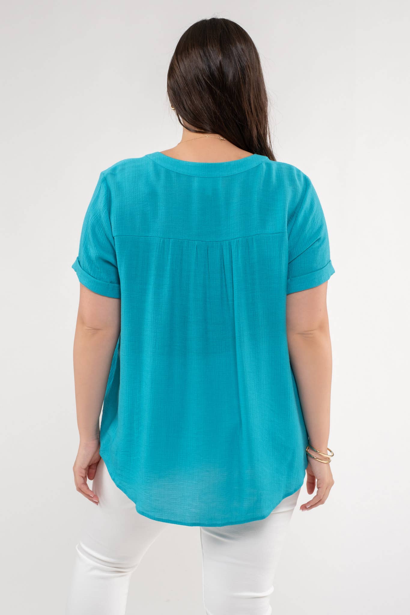 PLUS SPLIT NECK FRONT LINE LACE BLOUSE