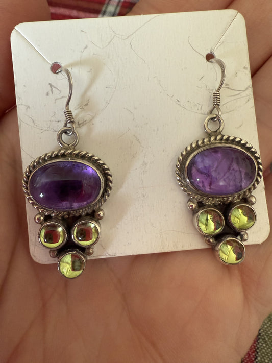 Amethyst Peridot Dangle Earrings