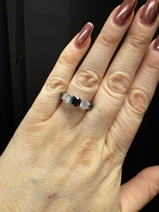 Black & White Color Moissanite Ring in 925 Sterling Silver