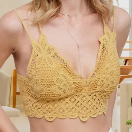 Lace Padded Smocked Bralette Top