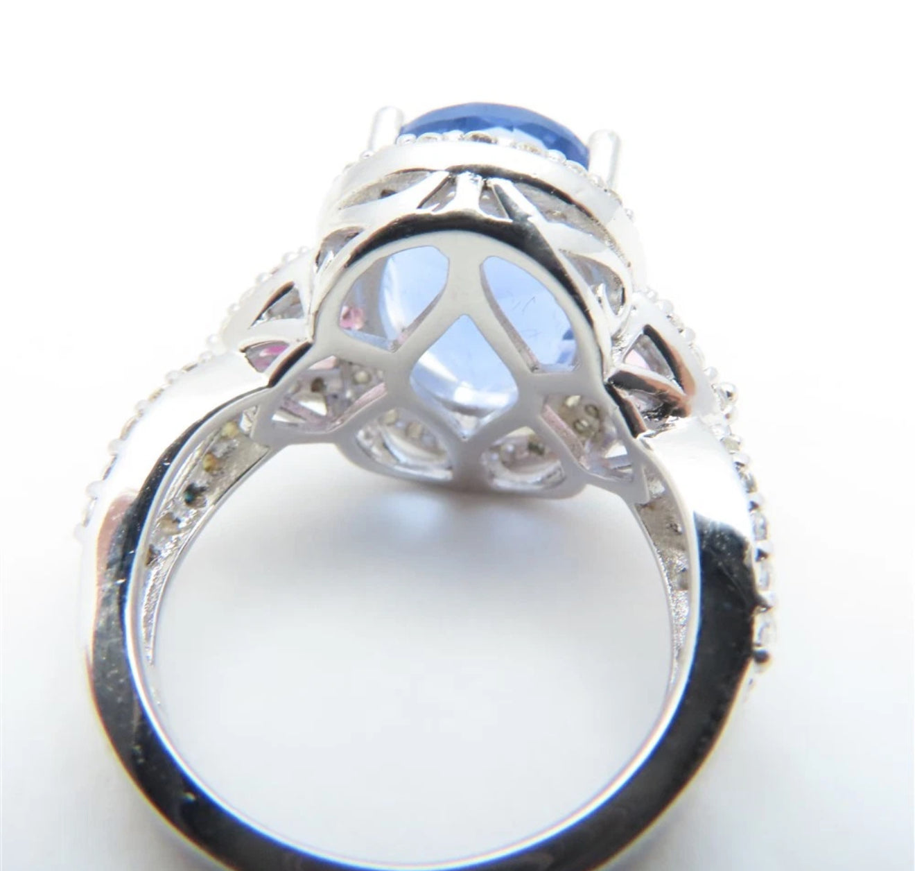 Oval Blue Fluorite Pink Sapphire & White Spinel Ring