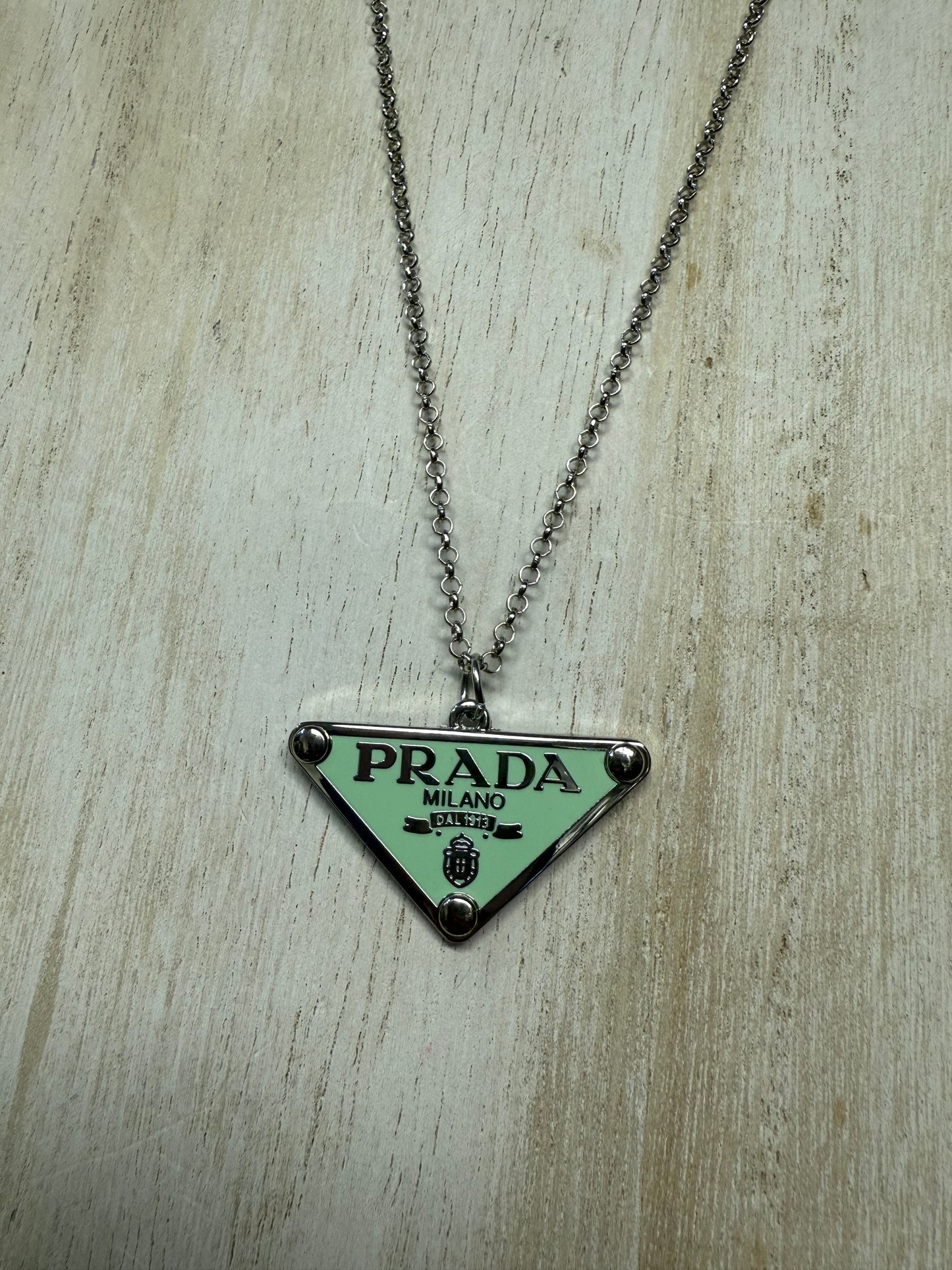 Mint Triangle Pendant Necklace – Silver Tone Chain
