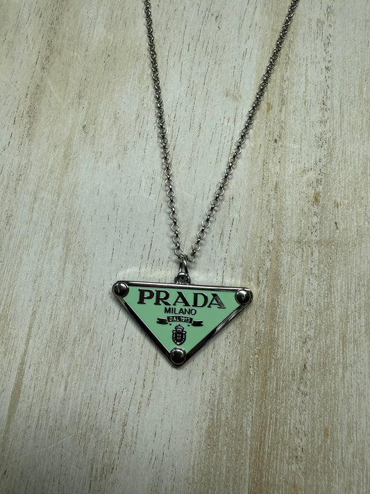 Mint Triangle Pendant Necklace – Silver Tone Chain
