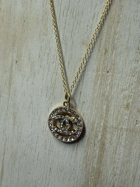 Gold Tone Crystal Circle Pendant Necklace