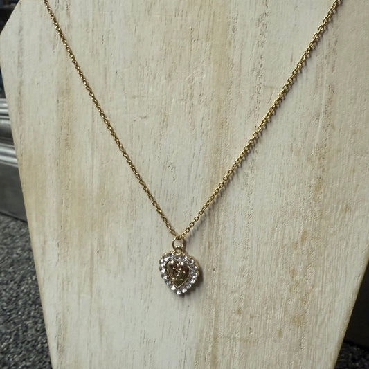 Gold Tone Crystal Heart Pendant Necklace