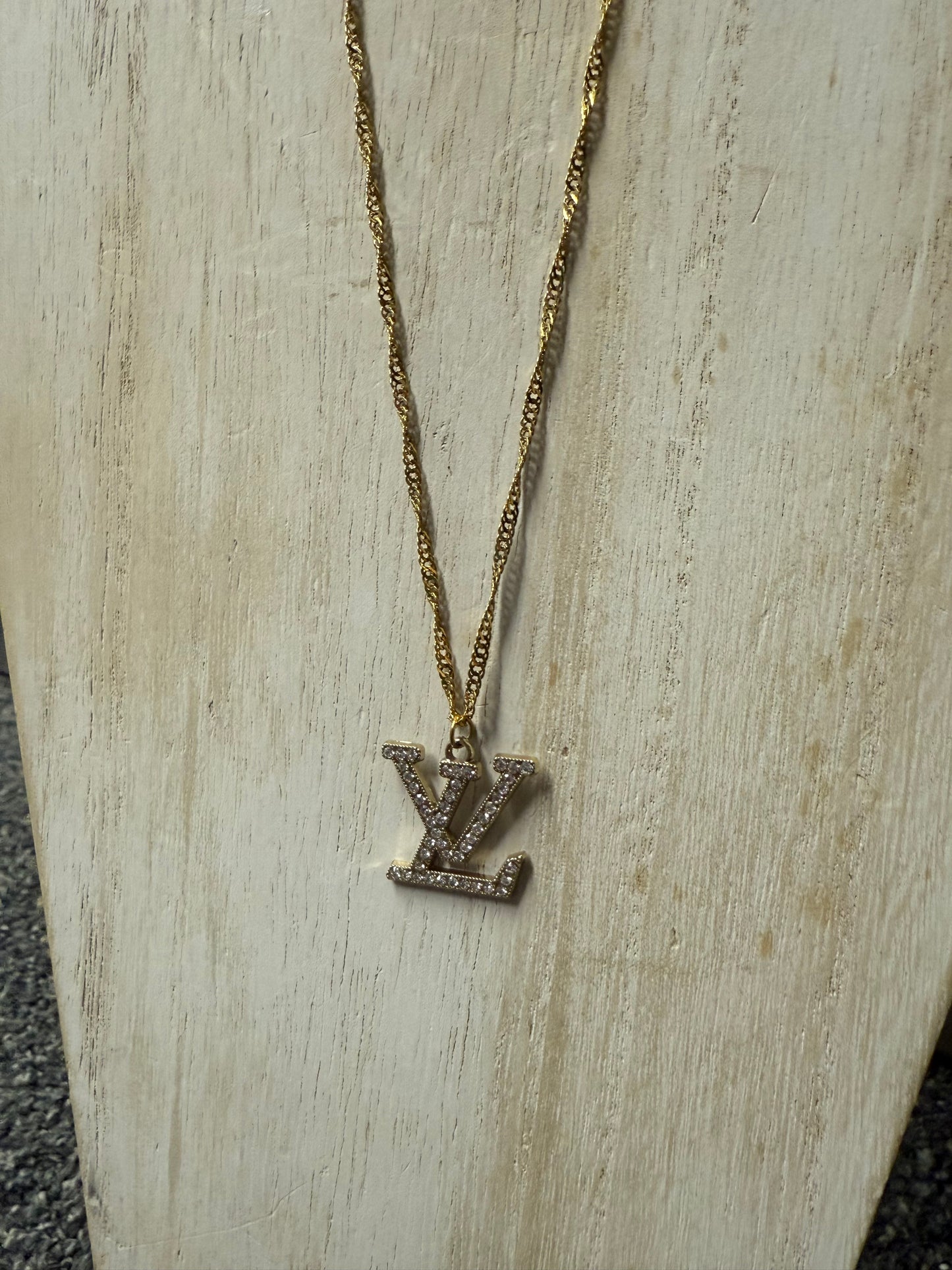 Gold Tone Necklace with Crystal Letter Pendant