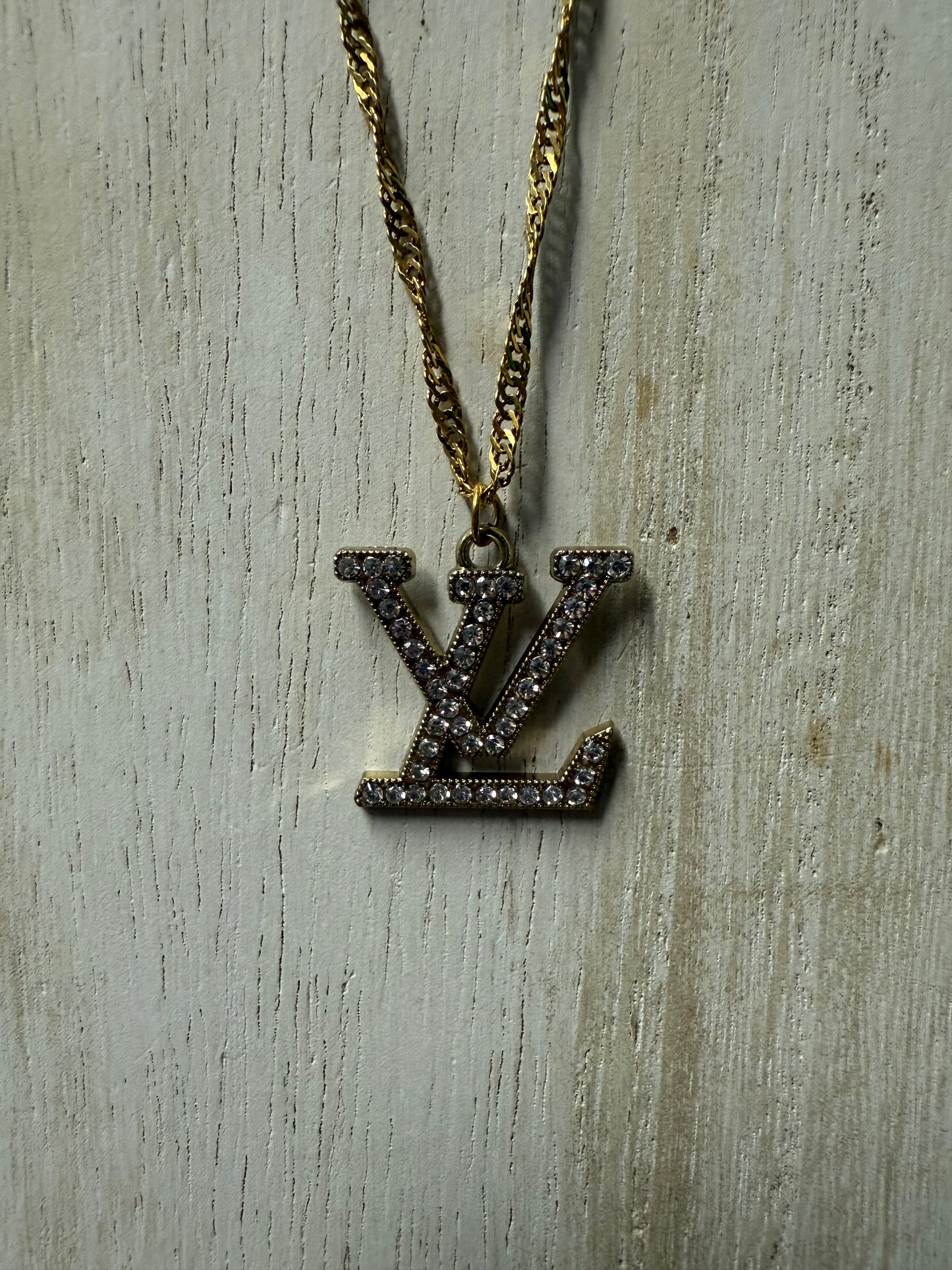 Gold Tone Necklace with Crystal Letter Pendant