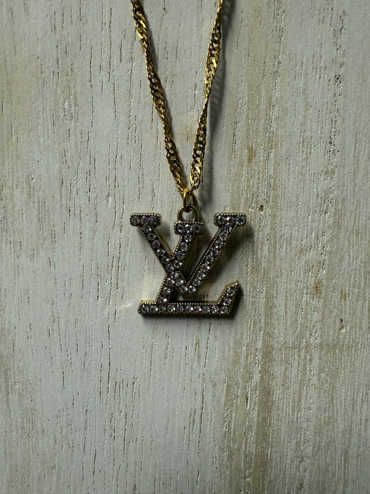Gold Tone Necklace with Crystal Letter Pendant
