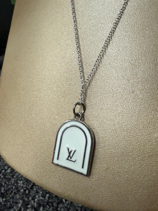 White Enamel Pendant Necklace – Stainless Chain