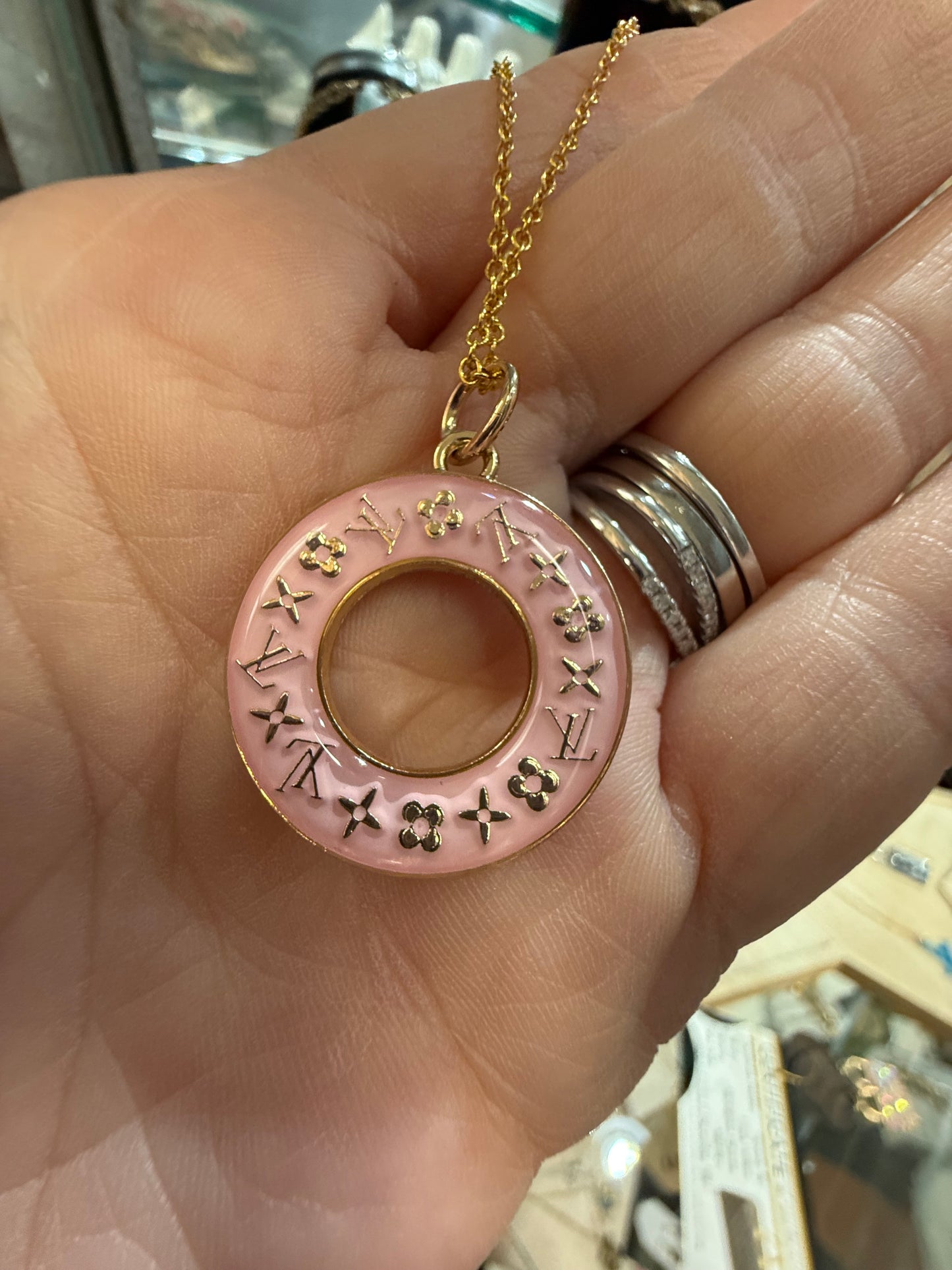Pink Donut Pendant Necklace