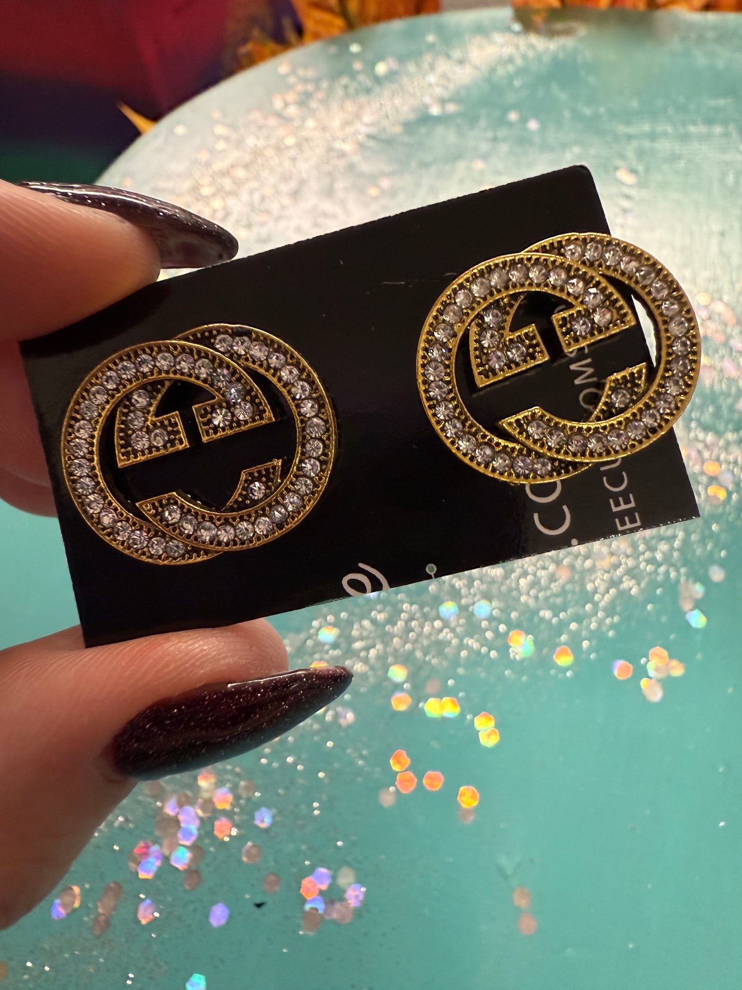 Gold Tone Crystal Circle Earrings